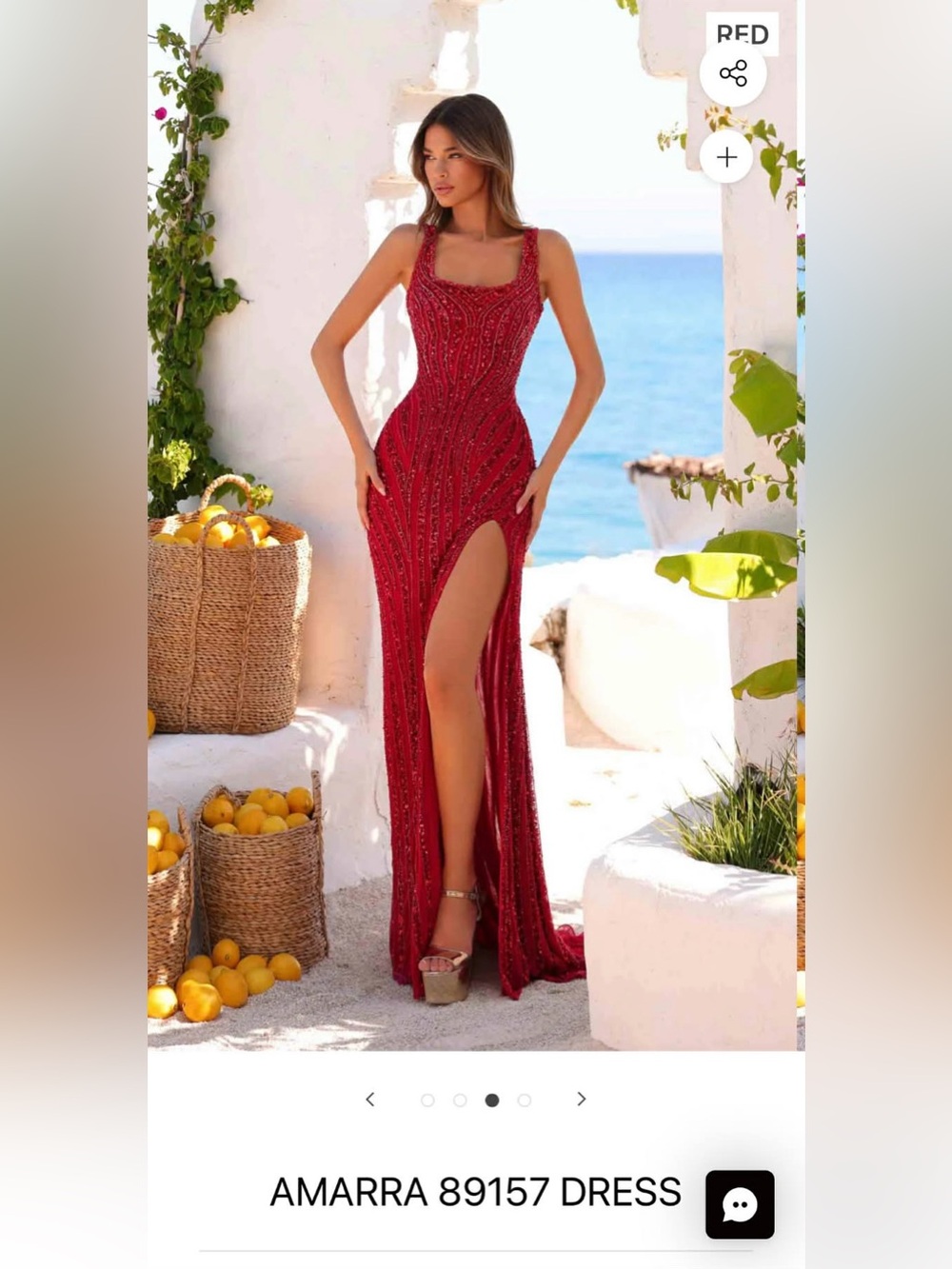 Amarra 89157 Red Beaded Evening Gown with Slit